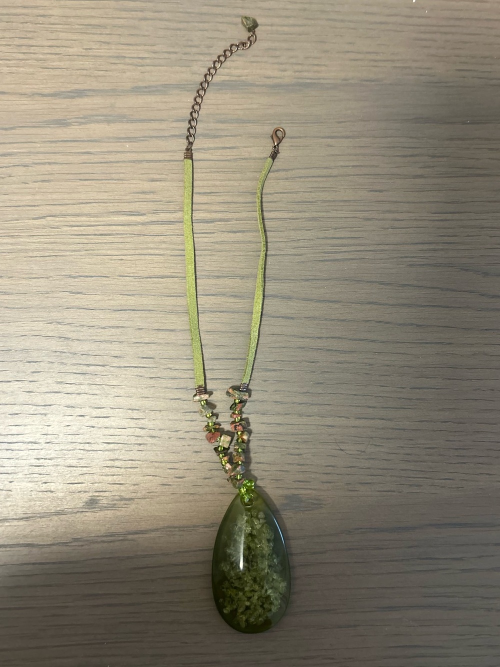 Green Teardrop Pendant Necklace - Women Jewelry